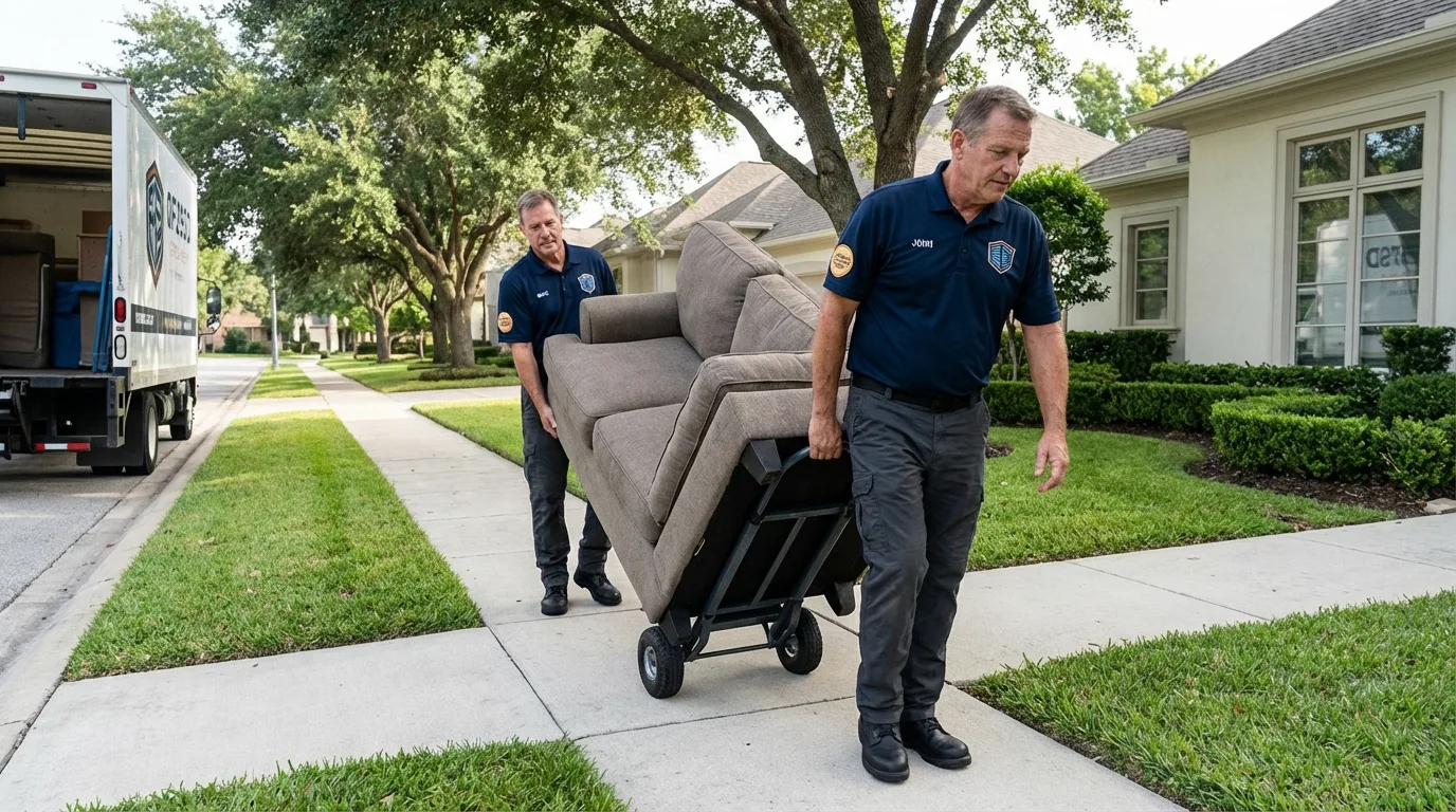 Local residential moving crew loading furniture in West Columbia, SC