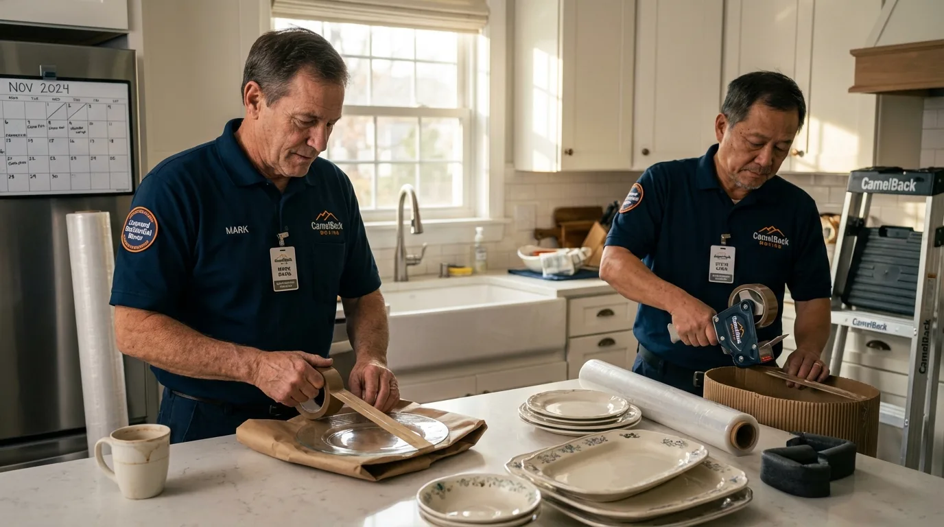 Professional crew packing kitchen dishware in West Columbia, SC